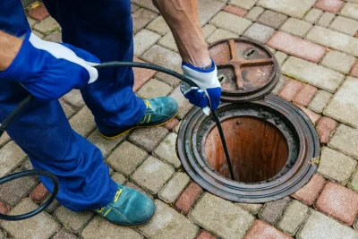 Plumber cleaning an outdoor sewer drain in Zephyrhills