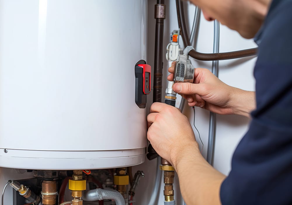 Technician repairing pipes connected to a water heater in Zephyrhills
